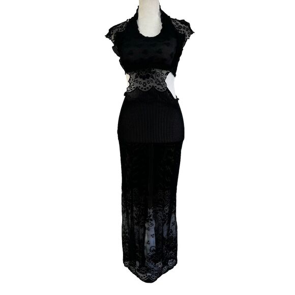 Firefly Style Black Lace Cutout dress Size Small Stretch Gothic Swim Cover up - Picture 1 of 13